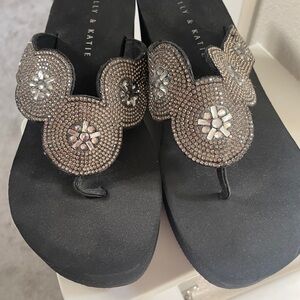 Kelly & Katie Black Sandals with Silver Embellishments